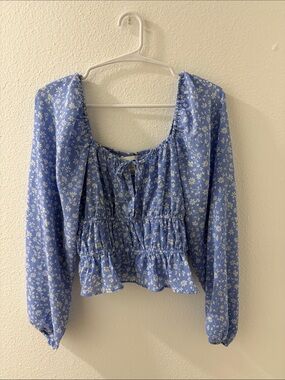 H&M Light Blue Floral Peplum Blouse